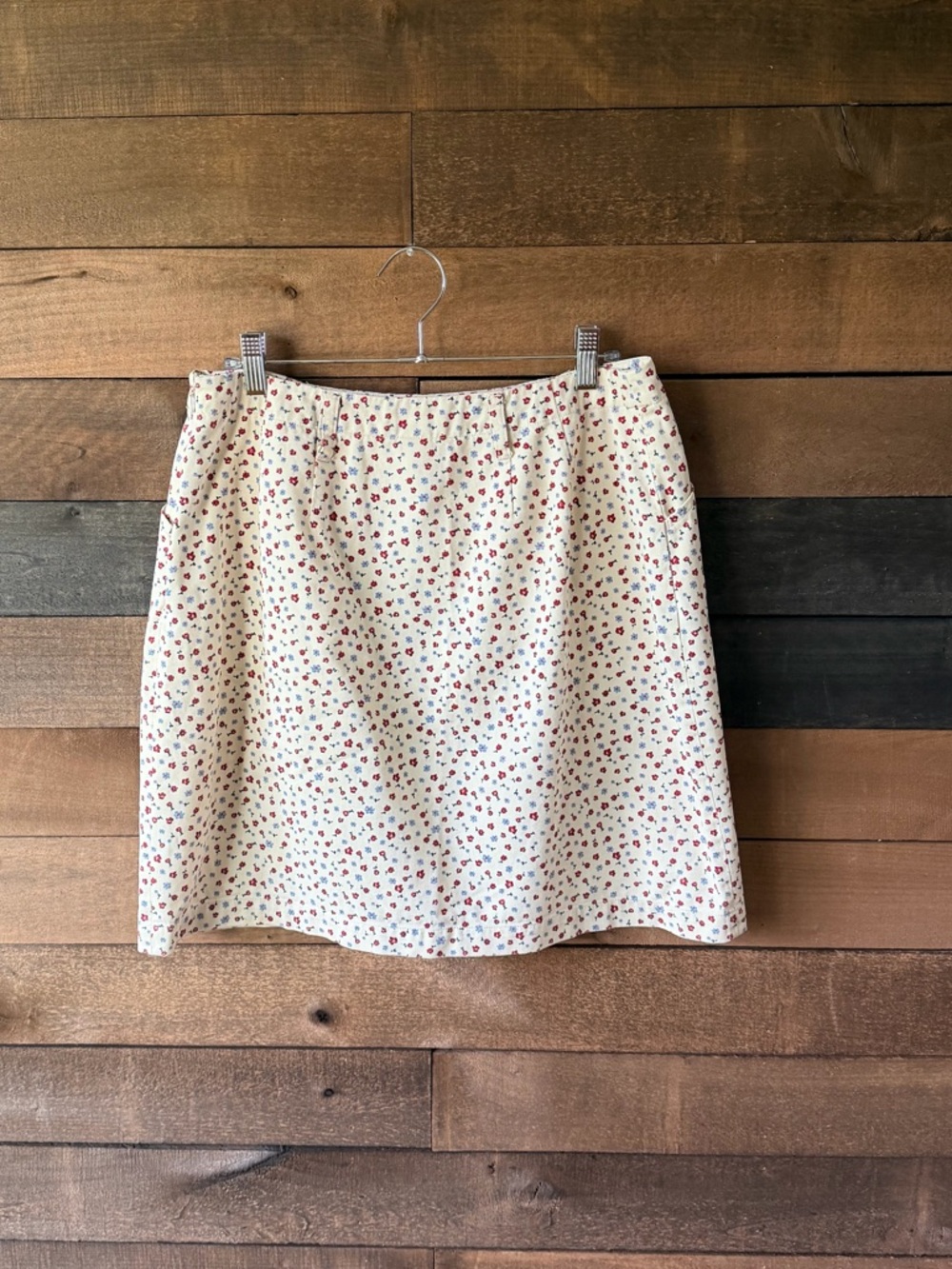 Vintage Christopher & Banks Floral Cotton Skirt Cream Summer Midi Pockets - Picture 9 of 10